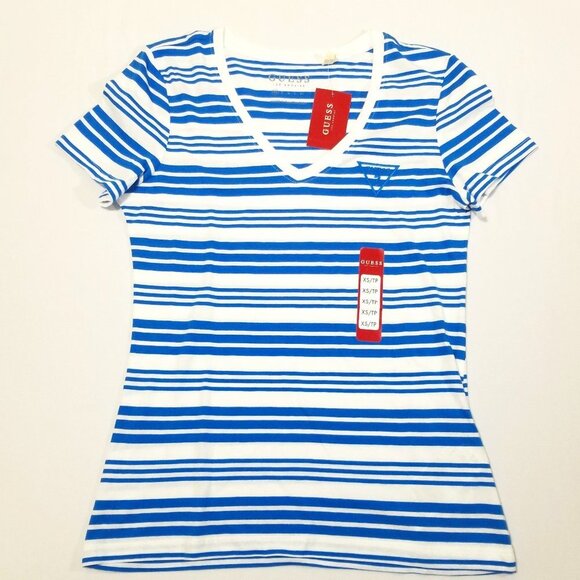 Guess Women's V-neck‎ Top Short Sleeve Logo Tee New - Picture 1 of 6